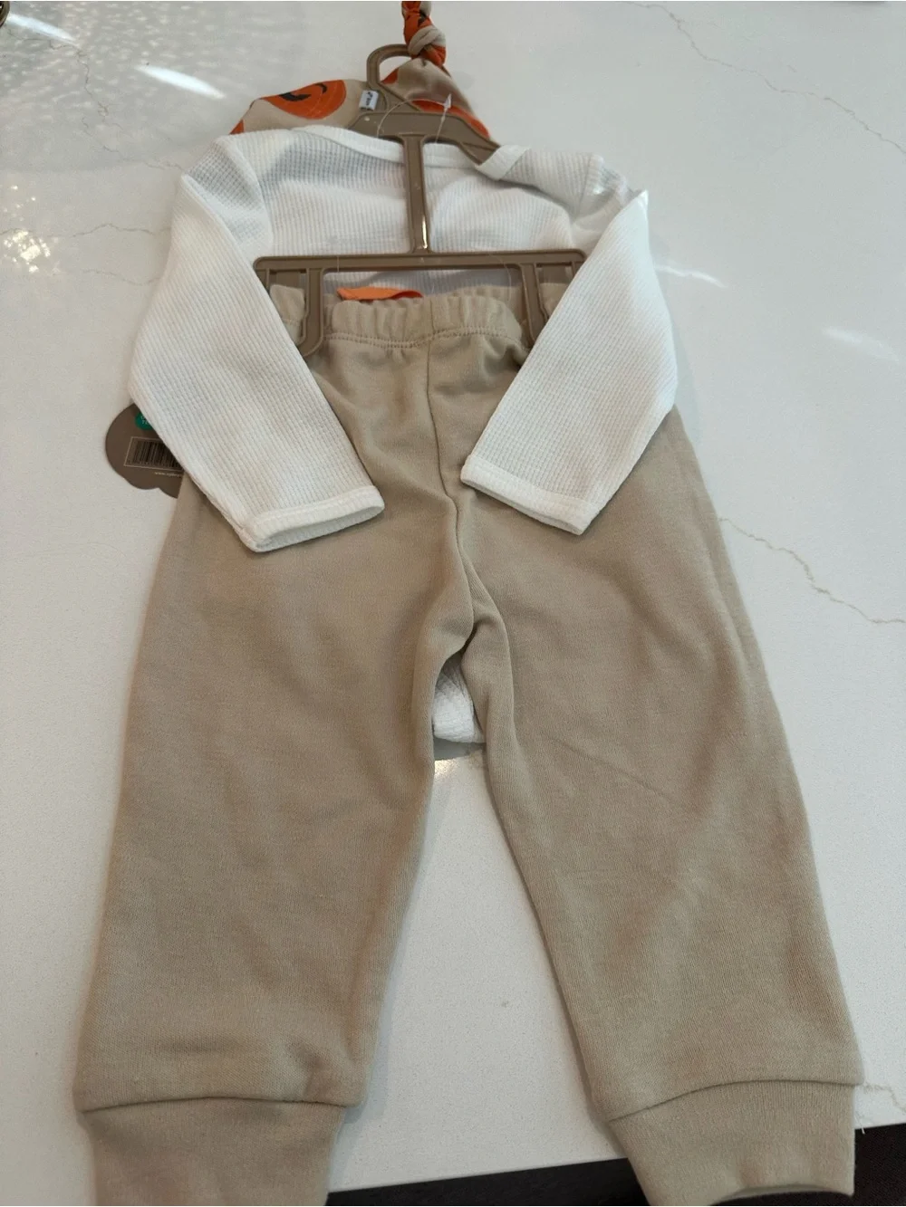 chick pea White & Tan Pumpkin Baby Costume Set